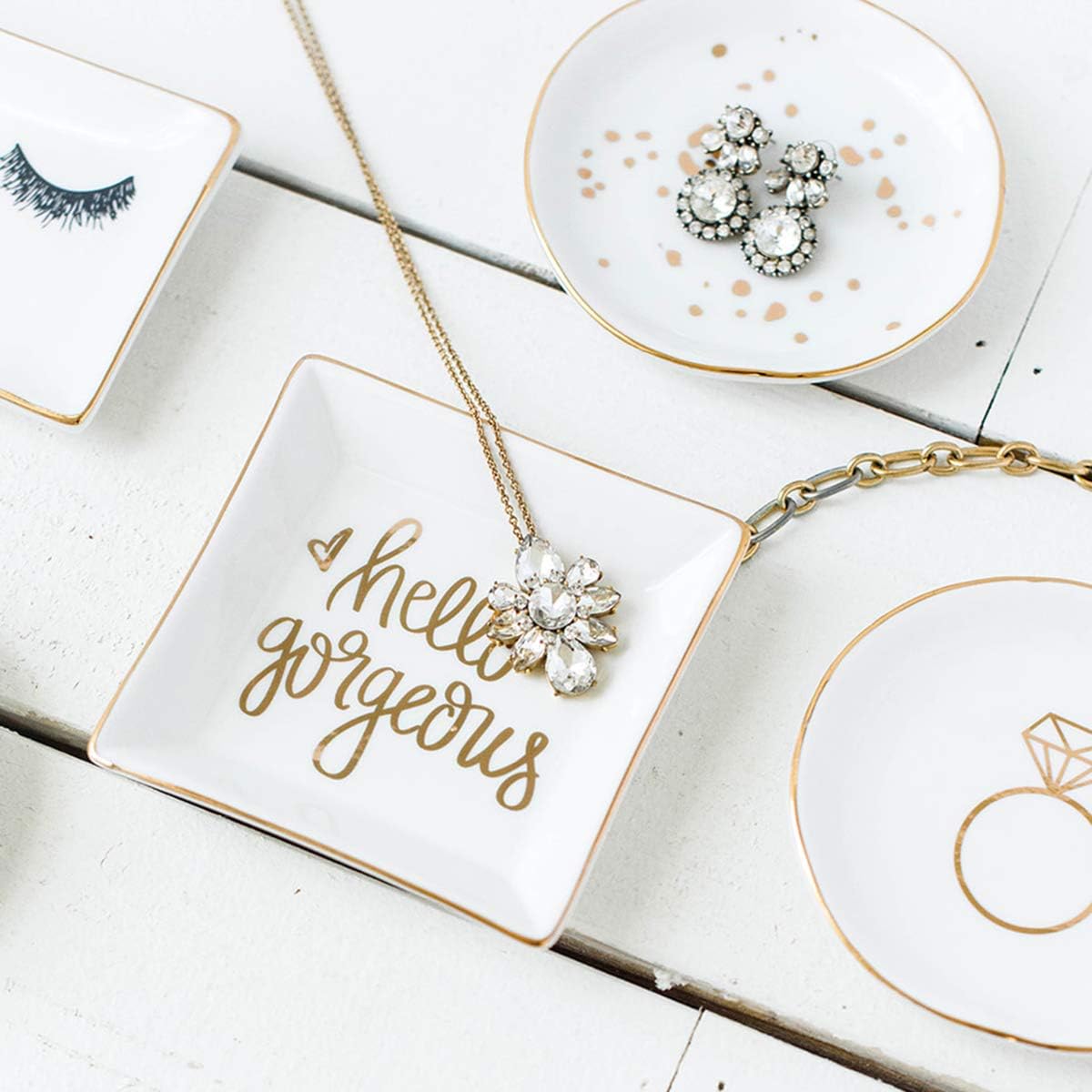 Sweet Water Decor Jewelry Dish Tray | Great for His and Her Engagement Engaged Ring Dish Holder Bride Ring Holder Gold Ceramic Trinket Tray Wedding Accessories (Mrs): Home Improvement