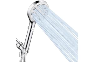 High Pressure Shower Head with ON/Off Pause Switch Button, 5 Mode Handheld Shower Head with Hose and Adjustable Bracket, Chro