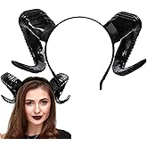 Black Devil Demon Horns Gothic Headband Devil Goat Horns Headband Headdress for Women Men Halloween Costume Cosplay Accessories