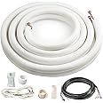 ICOOL 16 Ft. Mini Split Line Set, 1/4" & 5/8" O.D. Twin Copper Pipes, 3/8" Thickened PE Insulated Coil Copper Line for Air Conditioner HVAC Refrigeration and Heating Equipment, with Fittings