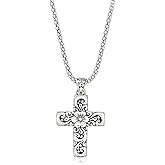 Ross-Simons Sterling Silver Bali-Style Floral Cross Pendant Necklace. 18 inches