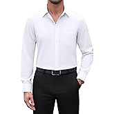 ROUWELL Mens Dress Shirts Long Sleeve Stretch Wrinkle Free Casual Shirt Formal Wedding Button Down Shirts