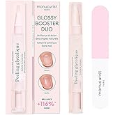 Manucurist Glossy Booster Duo – Nail Care Kit with Glycolic Exfoliating Peel & Nail Buffer Block – Natural Shiny Nails Without Polish – Instant Shine – Manicure Kit for Women