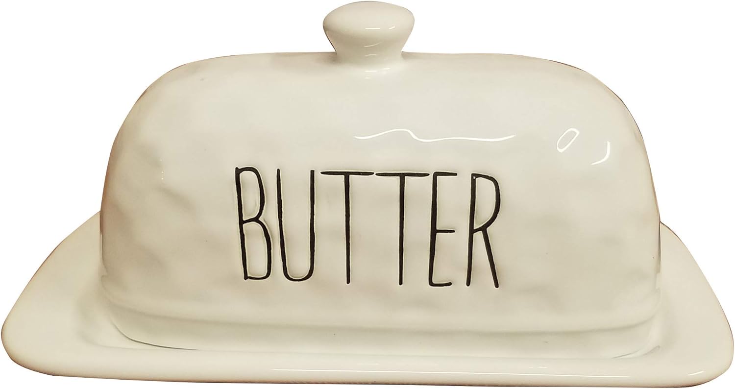 Ceramic Butter Dish w/Butter Stenciled in Black Butter Dishes