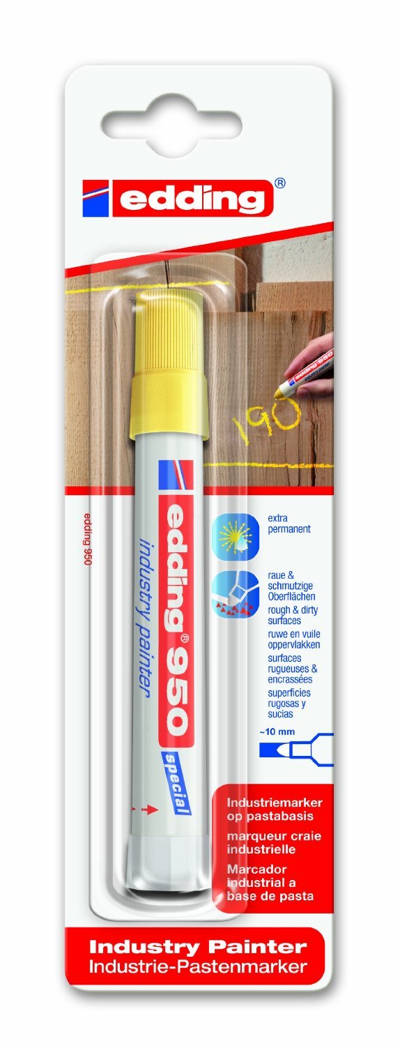 edding 950 industry painter - yellow - pack of 1 pen - round nib 10 mm - marker for writing on metal, rocks, wood - rough or wet surfaces - permanent, waterproof — image 1