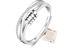 PABBEU Anxiety Ring for Women 925 Sterling Silver Fidget Ring With Cubic Zircon Adjustable Stress Spinner Anxiety Ring for Women