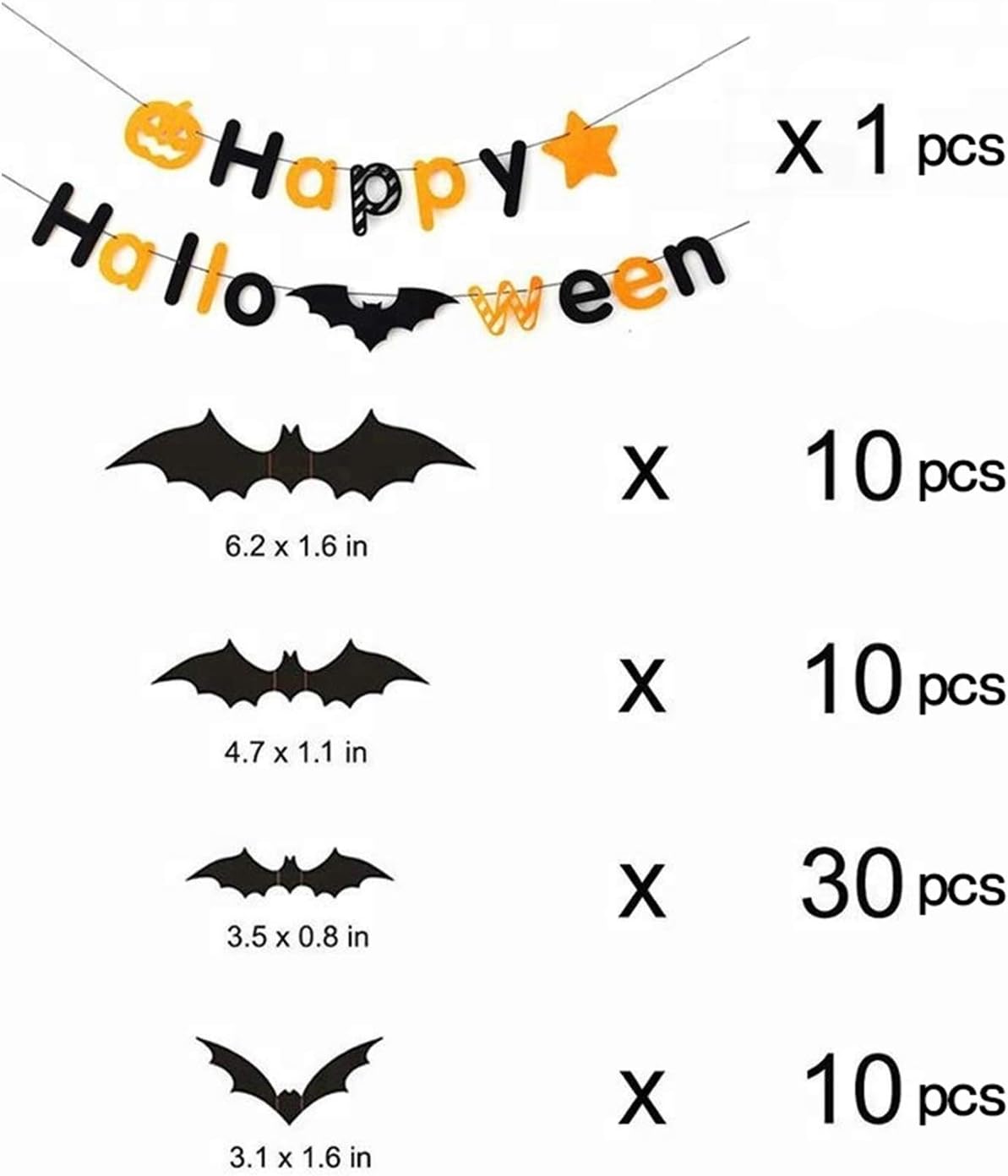 PTG Halloween Indoor Party Supplies,Happy Halloween Banner（1Pcs）& 3D Decoration Scary Bats Wall Decal Wall Sticker(60Pcs): Kitchen & Dining