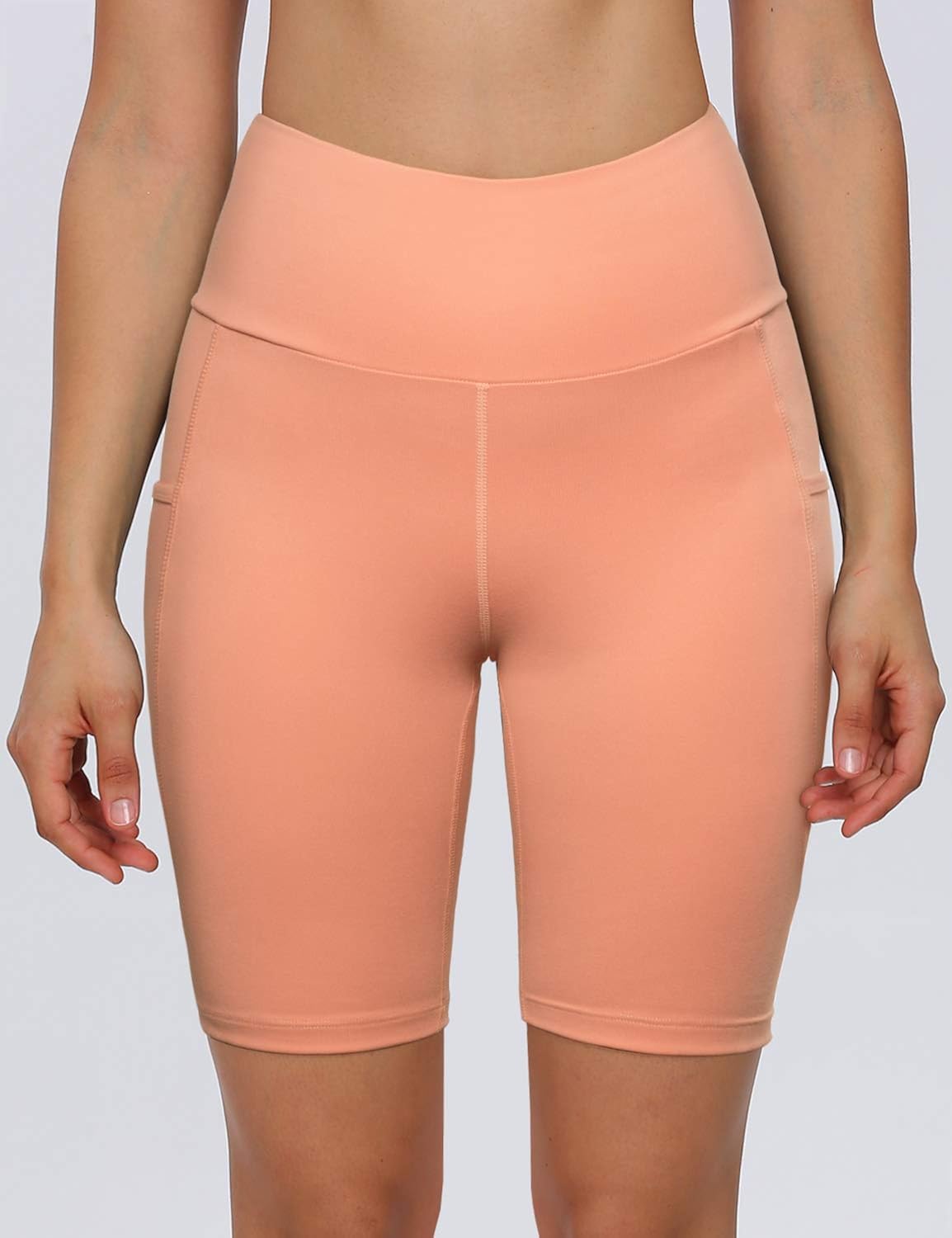 MOVE BEYOND Buttery Soft Women's 8'' High Waist Workout Yoga Shorts with Side Pockets Non See-Through Running Athletic Shorts: Clothing