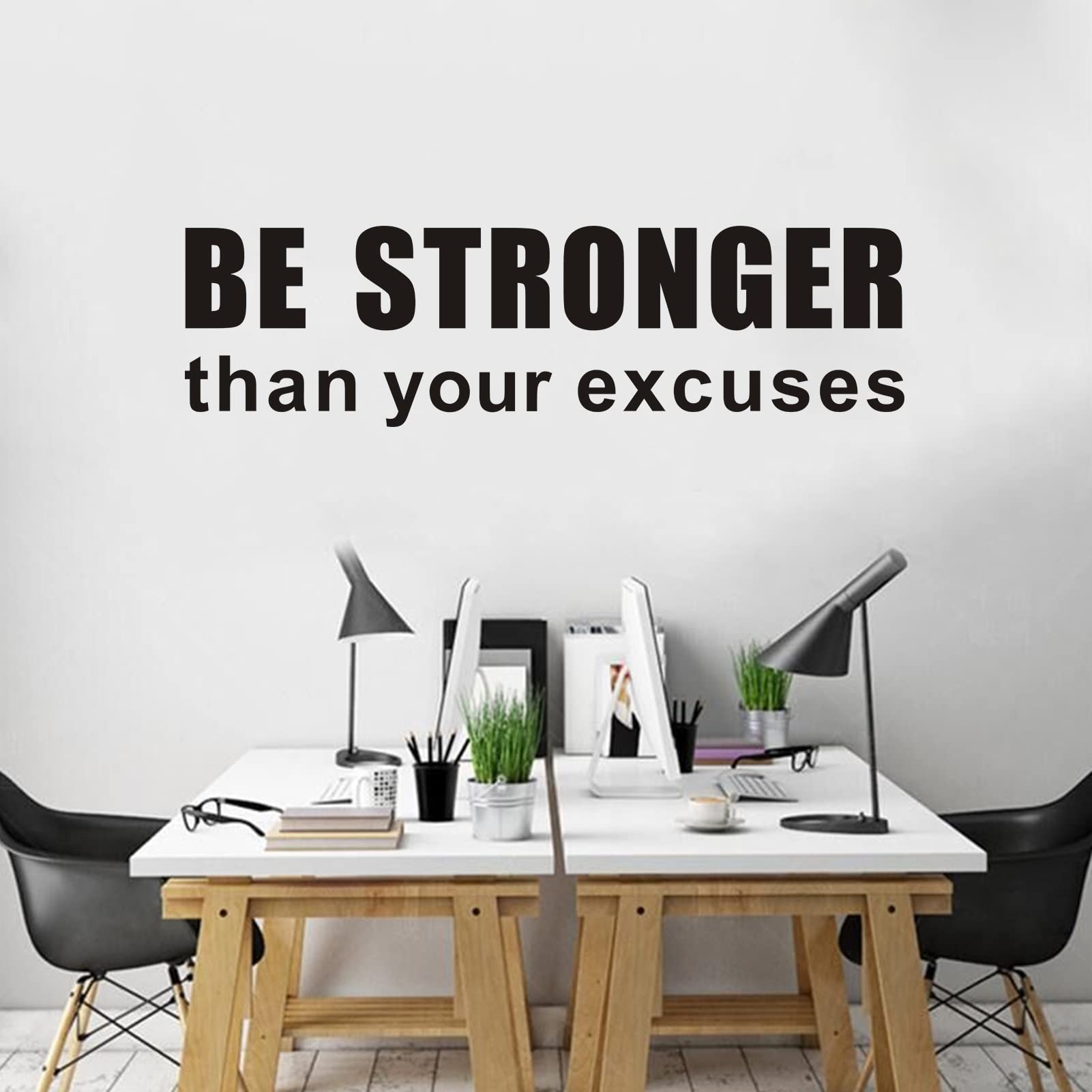 AnFigure Gym Quotes Wall Decals: Inspirational Office Vinyl Art Wall Stickers for Garage Classroom School Workspaces - Be Stronger Than Your Excuses 35"X9.8"