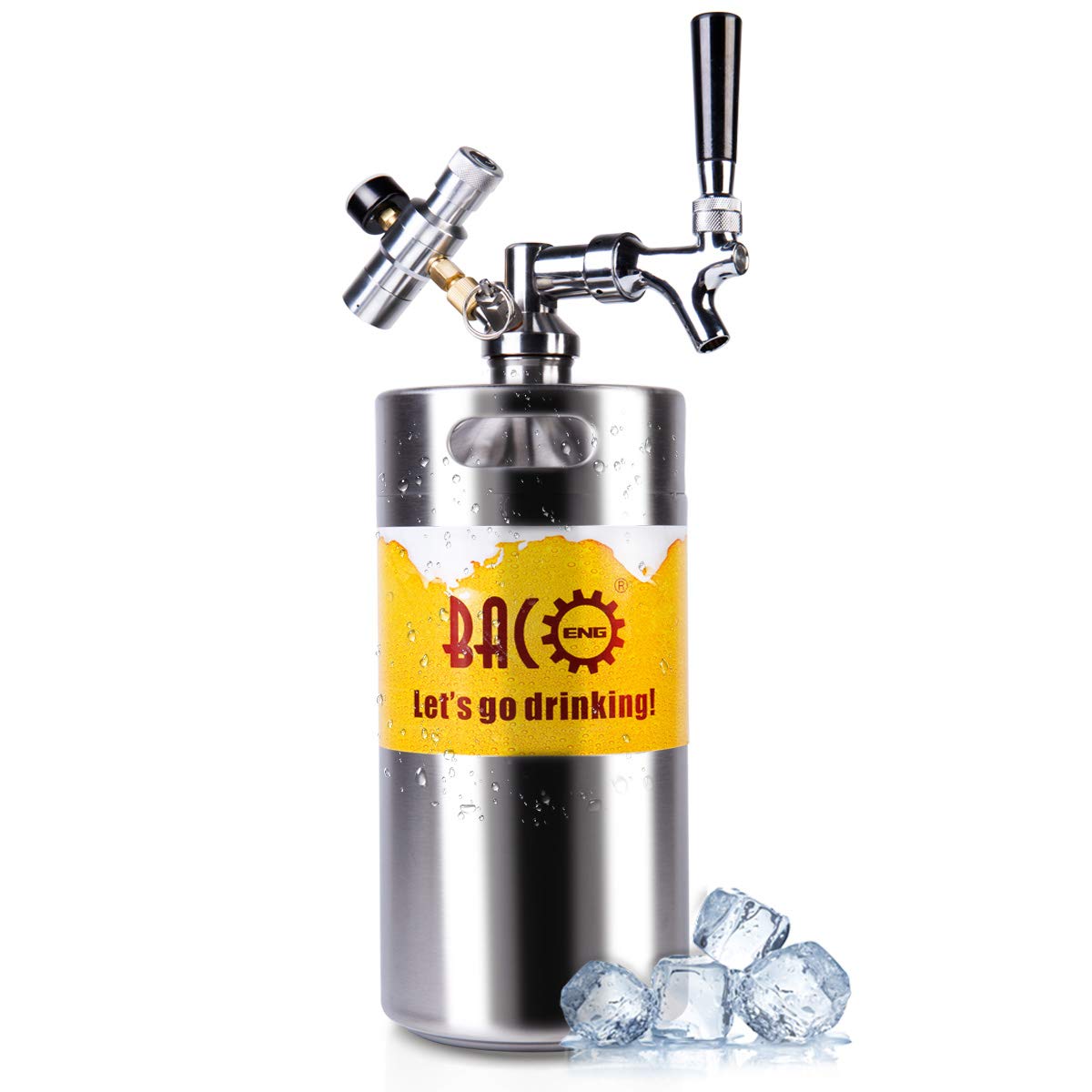 BACOENG 128 Ounce Pressurized Keg Growler, Kegerator for Home Brew Beer with Updated CO2 Regulator