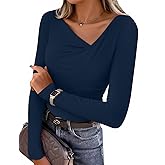 ZESICA Women's Long Sleeve Asymmetrical Neck Ruched Slim Fit Shirts 2026 Spring Fashion Outfits Going Out Tops