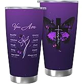 ANSTING Christian Gift for Women, Purple Double Wall Stainless Steel 20 oz, Inspiration Religious Tumbler Gifts for Mom, Friend, Sister, Faith Scripture Design with Butterfly