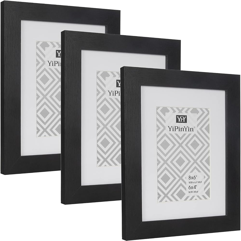 YiPinYin 6x8 Inch Photo Frame Set of 3 with Mounts Wood Grain Perspex 4x6
