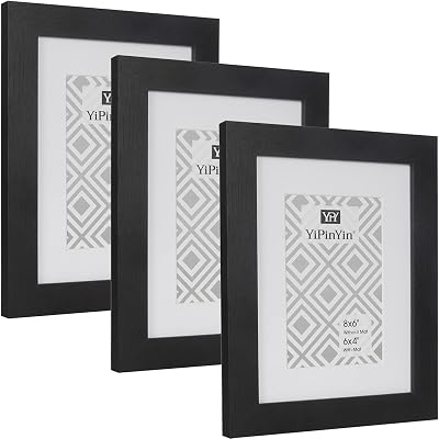 YiPinYin 6x8 Inch Photo Frame Set of 3 with Mounts Wood Grain Perspex 4x6