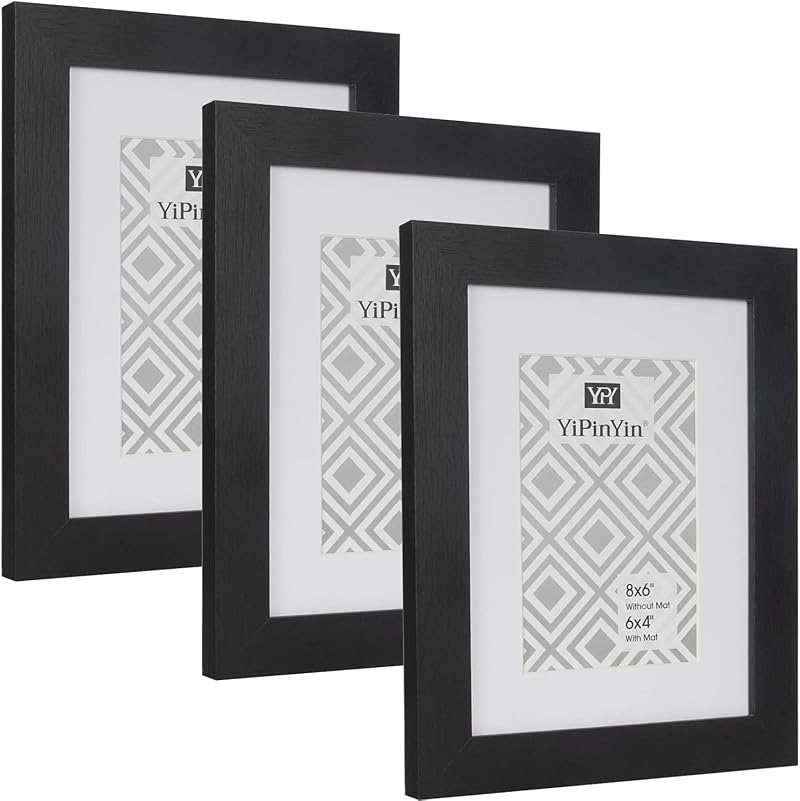 YiPinYin 6x8 Inch Photo Frame Set of 3 with Mounts Wood Grain Perspex 4x6