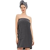GUODDS Womens Bath Body Wrap & Hair Towel Shower Spa Wrap Robe Adjustable Closure Bathrobe