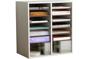 Safco Products 9422GR Wood Adjustable Literature & Paper Organizer, 16 Adjustable Compratment, Stackable Durable Construction, Home, Office, Mailroom, Classroom Mailbox ; Gray