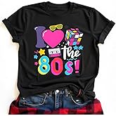 80s Shirts Women 1980s Party Graphic Tee Tops Retro 90s Disco Music Themed Party T-Shirt Short Sleeve Casual Outfits