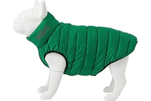 HUGO & HUDSON Reversible Dog Coat Puffer Jacket Warm Winter Padded Dog Vest, Dark Green & Gray, S30
