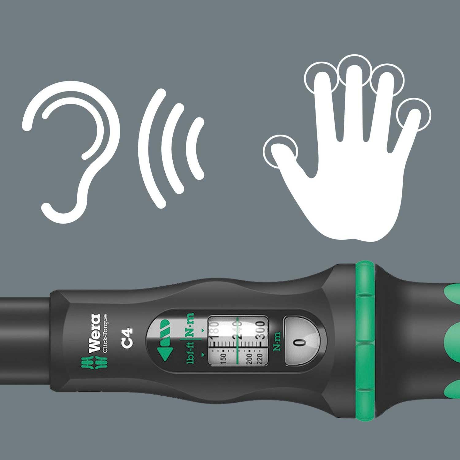 Wera Click Torque C 4 Adjustable Torque Wrench, 1/2" Square Drive, 60 - 300 Nm, 05075623001, Black/Green - Image 4