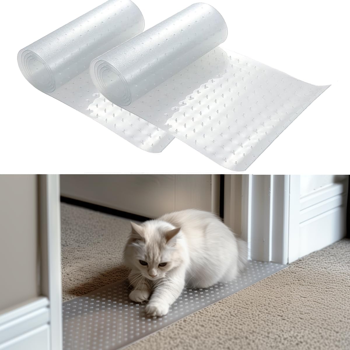 Photo 1 of 2 Pcs Cat Carpet Protector, Carpet Protector for Pets, Carpet Scratch Stopper, Anti Scratch Under Door Cat Scratch Protector Mat, Easy to Cut Plastic Doorway Cat Scratch Guard Carpet 3.6FT