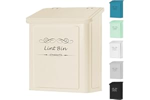 ELITAPRO Lint Holder Bin for Laundry Room - Farmhouse Magnetic Lint Bin with Lid - Wall Mounted Laundry Trash Can for Dryer, Washer - Laundry Room Organization and Storage - Hanging Lint Box (Ivory)