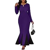 Nmoder Women's Maxi Dress, Long Formal Mermaid Long Sleeve A-line Party Bodycon Crew Neck Hollow Dresses