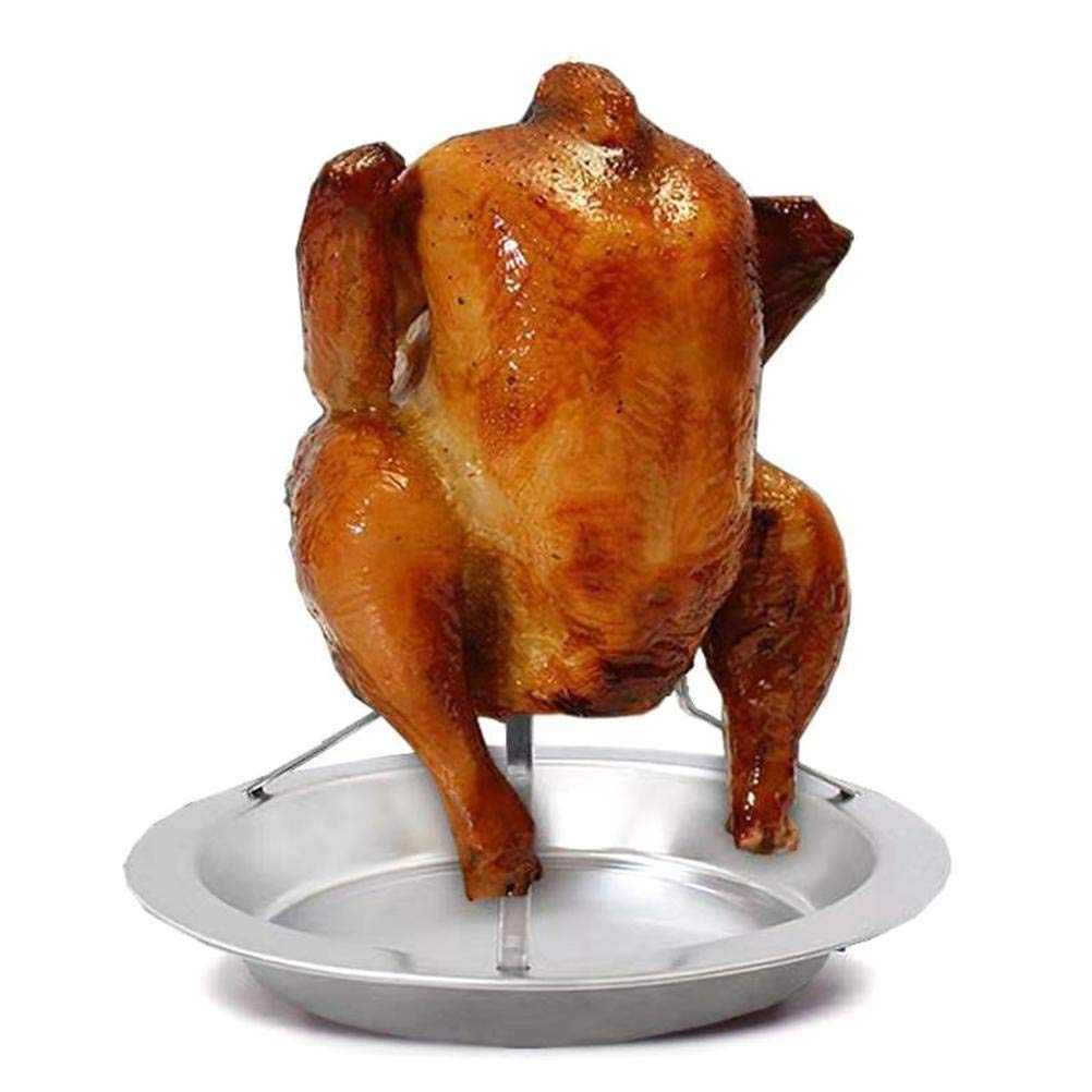 Fdit Chicken Barbecue Rack, Stainless Steel Beer Can Chicken Holder Vertical Roasting Turkey with Pan for Grill Oven Camping