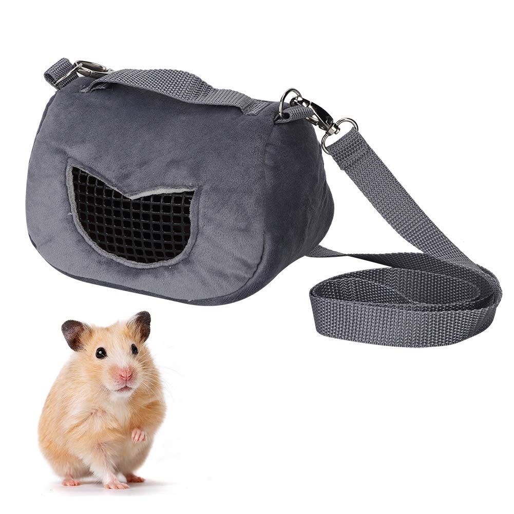Grey Small Pet Carrier Bag for Hamster Guinea Pig, Portable Travel Handbag with Comfortable Warm Lining, Outdoor Journey Pouch for Hedgehog Sugar Glider Squirrel, Adjustable Shoulder Strap