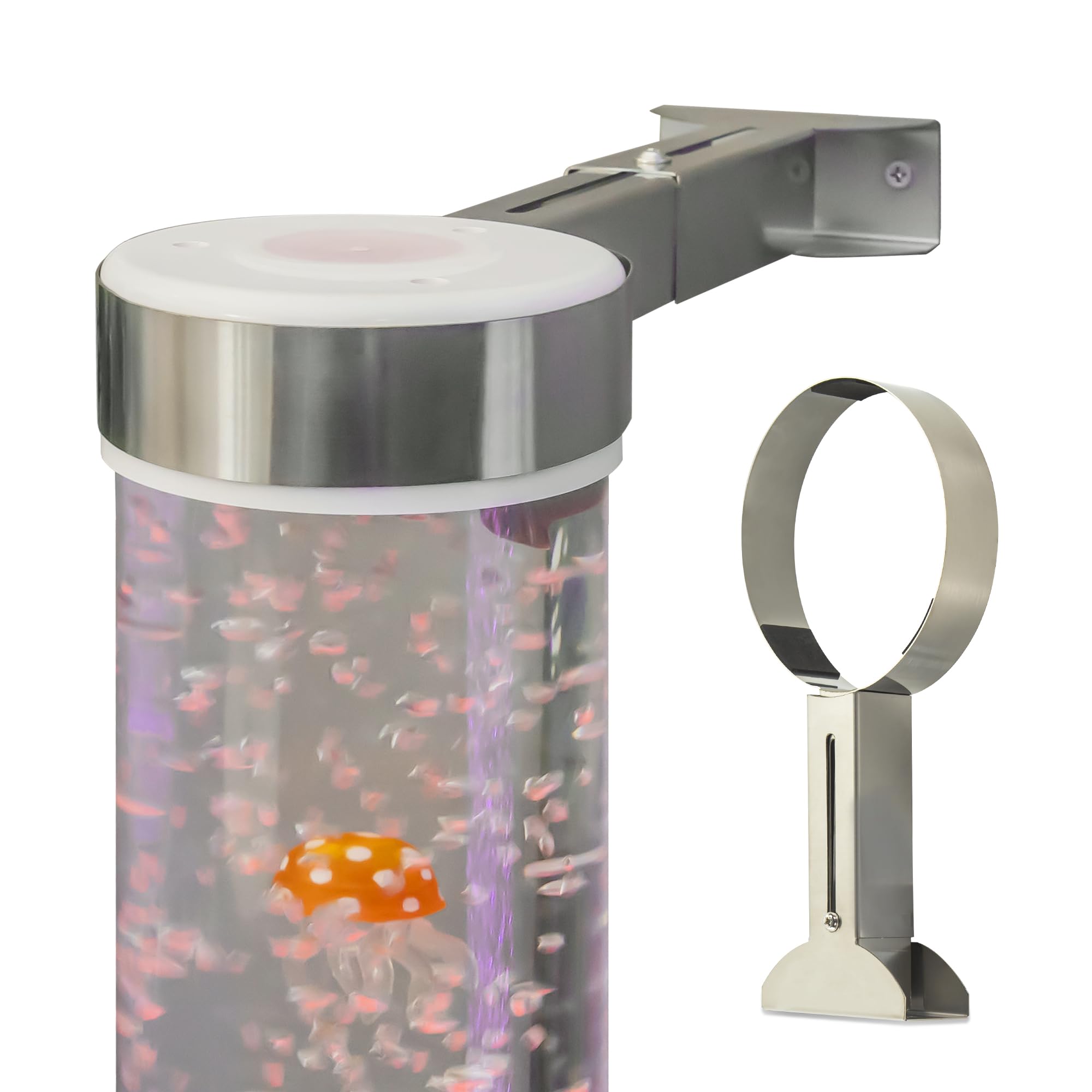 Photo 1 of Stainless Steel Bracket for 15cm Sensory Bubble Tube & Aquarium Lamps - Adjustable Dual-Rail Holder with Spill-Proof Base, Child-Safe for Sensory Rooms, Schools, Daycare