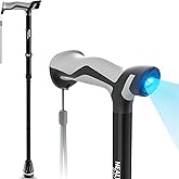 HEALTHBAZAAR Walking Cane with LED Light, Folding Canes for Men &amp; Women with Shock Absorption - Adjustable, Lightweight Collapsible Walking Sticks with Comfort Grip Handle, Heavy Duty All Terrain Tip