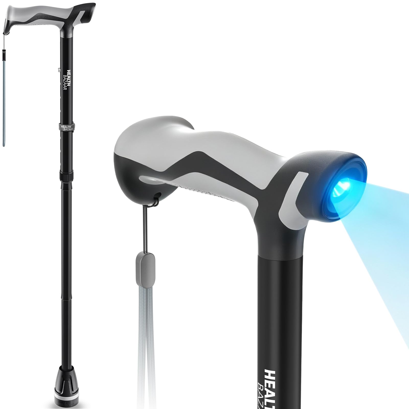 Photo 1 of **MISSING PARTS**
HEALTHBAZAAR Walking Cane with LED Light, Folding Canes for Men & Women with Shock Absorption - Adjustable, Lightweight Collapsible Walking Sticks with Comfort Grip Handle, Heavy Duty All Terrain Tip