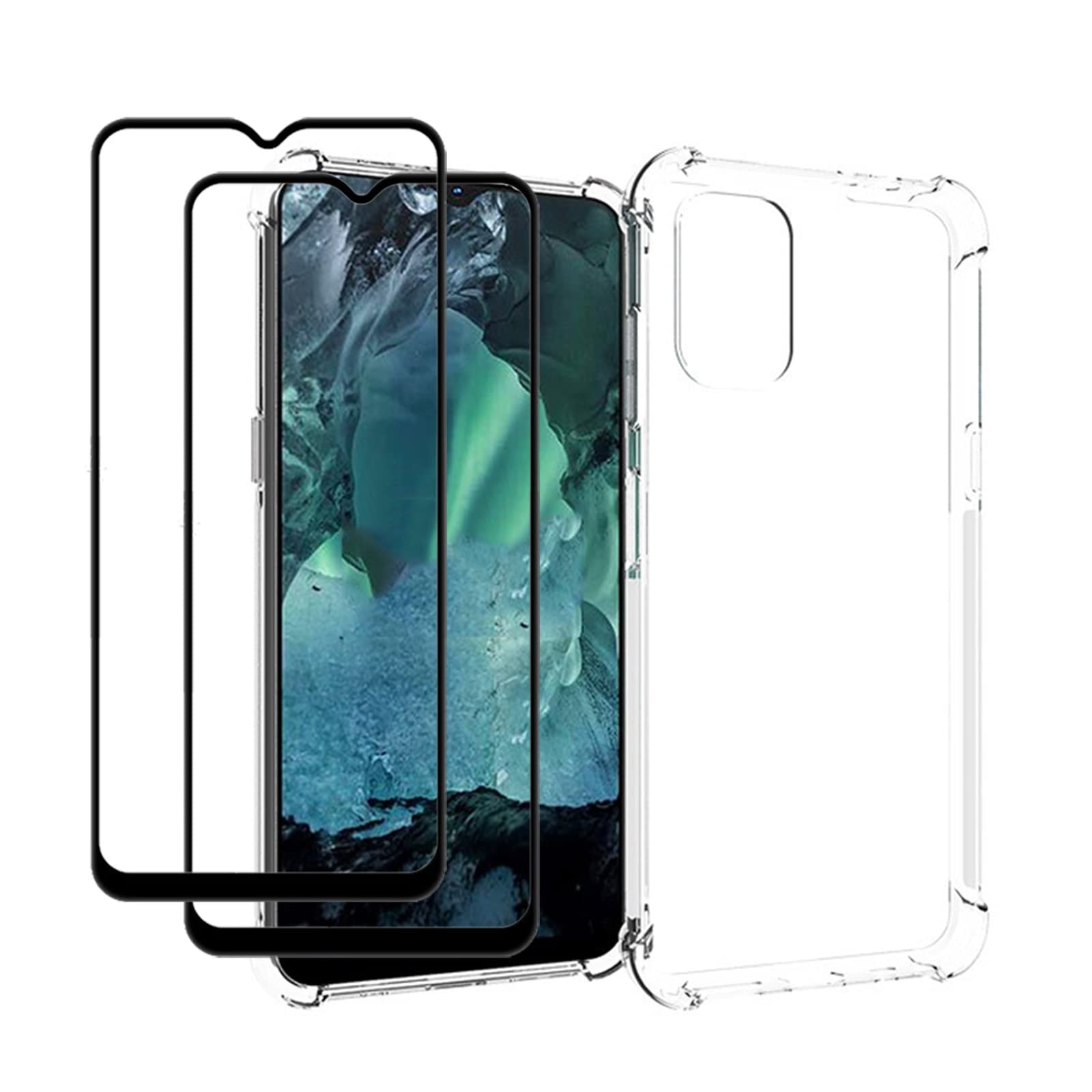 MMlife for Nokia G11 / Nokia G21 Case with Tempered Glass (2 Pieces) Slim Shock Absorption TPU Soft Edge Bumper with Reinforced Corners Transparent Protective Cover