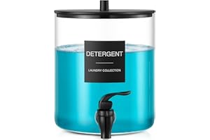 TIPGO Glass Laundry Detergent Dispenser, 128 oz / 3.5L Fabric Softener Dispenser for Laundry Room Organization, Detergent Holder with Plastic Spigot (Black, 1 Pack)