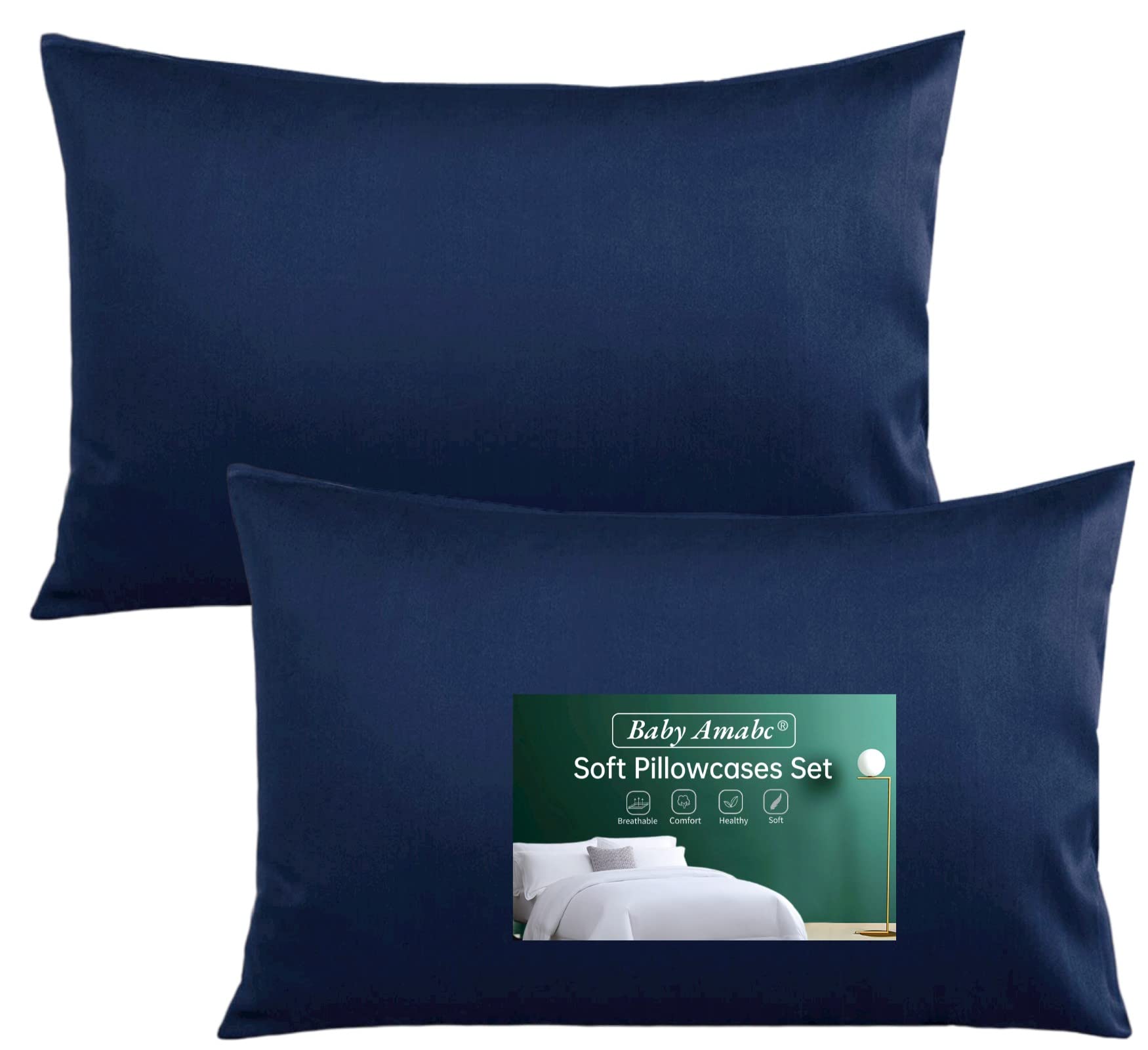 Pillow Cases 2 Pack Navy Blue 100% Poly Cotton Housewife Pillowcases Set, Soft Brushed Microfiber Pillowcase Cover with Envelope Closure Luxury Plain Pillowcases Standard Size 50 x 75 cm