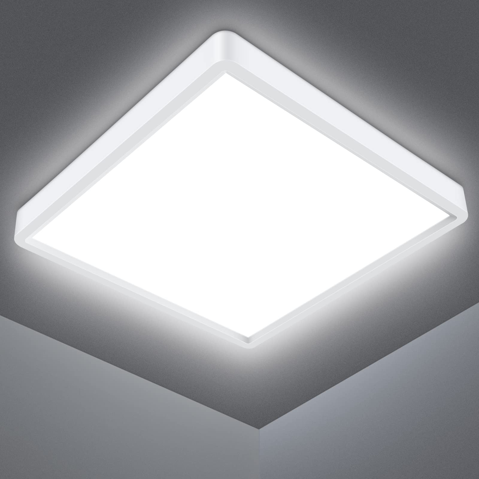 Defurhome LED Ceiling Light, 18W 1500LM,100W Equivalent,5000K Daylight White,Waterproof IP54, Flush Mount, Square,Ideal for Bathroom,Kitchen,Office,Toilet,Porch, Bedroom,Utility Room,22cm(White)