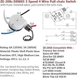2PS Ceiling Fan Switch Zing Ear ZE-208s E89885 3