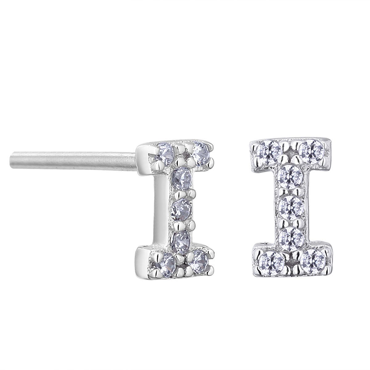 VIKI LYNN Women Girls 925 Sterling Silver Cubic Zirconia Letter I Stud Earrings Tiny Size