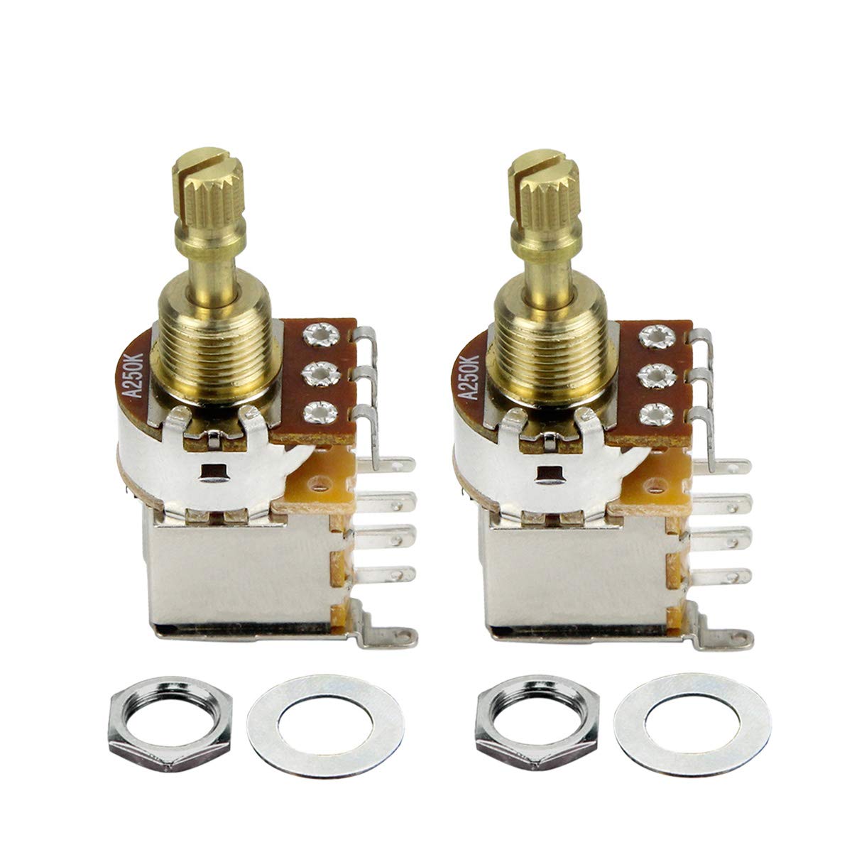 FLEOR 2PCS A250K Push Push Bounce Switch Potentiometer Audio Taper Pot Short Split Copper Shaft for Electric Guitar Bass Volume/Tone Controls