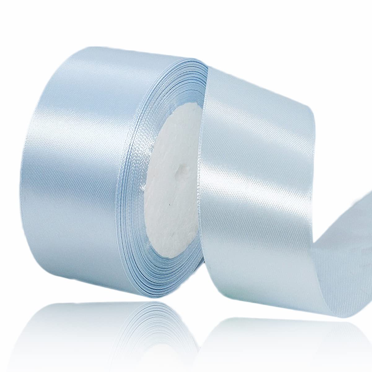 Light Blue Ribbon 40mm, 23 Meters Satin Fabric Present Ribbon for Crafting, Gift Wrapping, Balloons, Floral Bouquet, Cake Decoration, Hair Bows, Sewing, Baby Shower and Wedding Party — image 1
