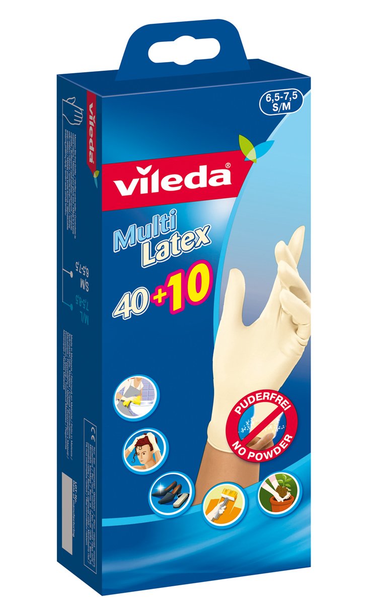 Vileda Disposable Multi Latex Gloves, Small/Medium, Pack