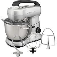 Hamilton Beach Electric Stand Mixer, 4 Quarts, Dough Hook, Flat Beater Attachments, Splash Guard 7 Speeds with Whisk, Silver