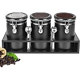 Yangbaga 3x63OZ Sugar Coffee Canisters with Shelf, 304 Stainless Steel Coffee Station Container for Ground Coffee Bean Storage with Airtight Locking Clamp&Scoop, Cereal Containers Storage for Kitchen