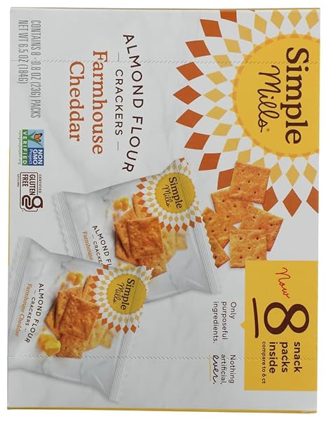 SIMPLE MILLS FARMHOUSE CHEDDAR CRACKERS SNACK PACK 8CT, 0.8 OZ