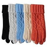 Womens Winter Warmest Wool Knit Gloves Mitten Texting Touchscreen Lined (One Size, Grey)