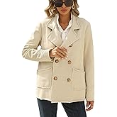 SCOFEEL Women's Trench Coats Double Breasted Long Sleeve Sweatshirt Blazer Classic Fall Winter Frayed Cotton Jackets