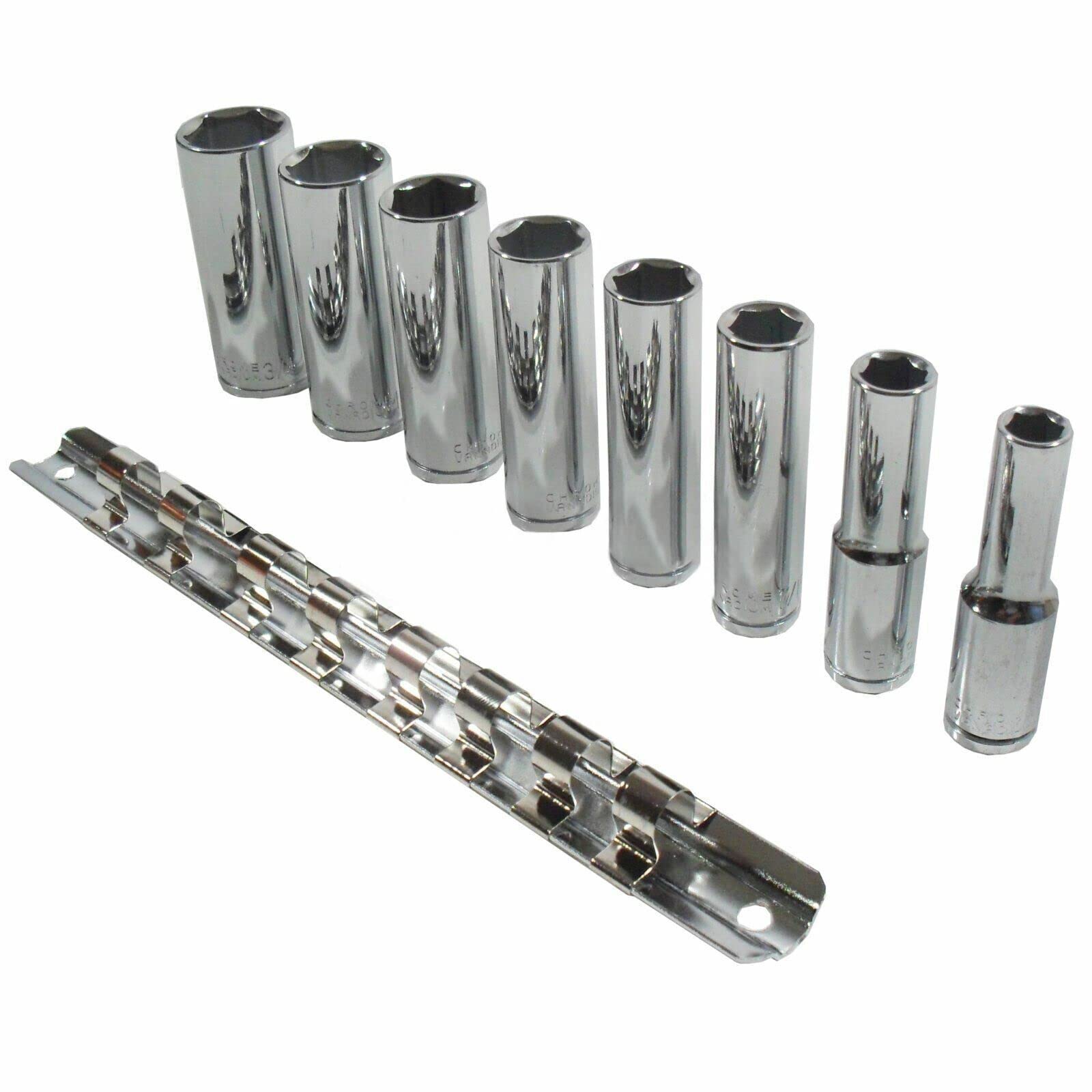 Dunnet Tools 8 Piece 3/8" Drive Socket Set Imperial Heavy Duty Hex Socket Tool Set 5/6" - 3/4" Chrome Vanadium Heavy Duty Sockets With Rail 3/8" Socket Sets
