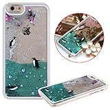 iPhone 5S Case,iPhone 5S Liquid Case,UZZO 3D Creative Cute Cartoon Dolphin Penguin Flower Fairy Print Flowing Liquid Floating Bling Glitter Sparkle Stars Hard Case for iPhone 5S (Penguin)