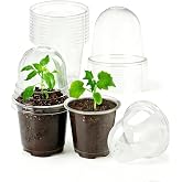 JOPY 4 Inch Plastic Nursery Pots with Humidity Dome for Plants Clear Seed Starter Pots Seedlings Planting Pots for Garden Indoor and Outdoor Small Planter Containers with Drainage Holes (10 Pack)