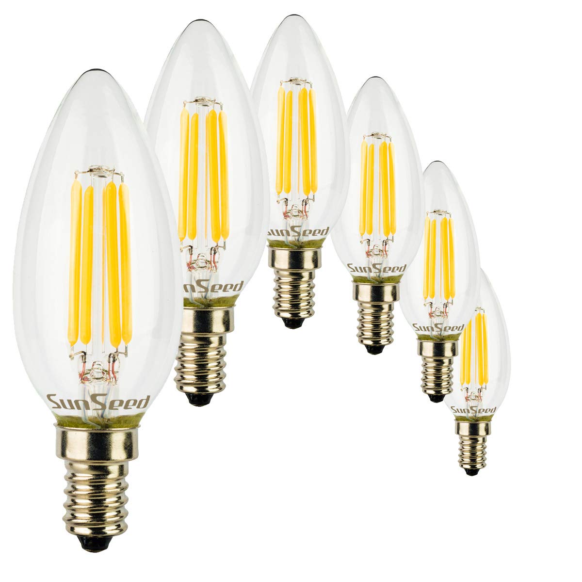 SUNSEED 6 X E14 4W (Equivalent to 40W) Sapphire Filament LED Candle Light Bulb C35 Warm White 2700K — image 1